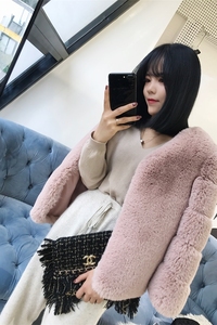 Giacca da donna in <span class=keywords><strong>pelliccia</strong></span> di coniglio autunnale e Bomber a quadri di colore nero a lunghezza corta stile allentato <span class=keywords><strong>con</strong></span> Blazer intrecciato abbigliamento invernale per ragazze - Product Image 2