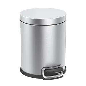 Household stainless steel cylinder trash bin metal dust bin kitchen garbage bin