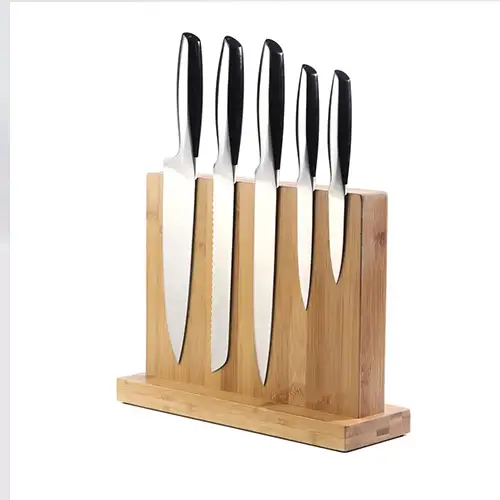 Soporte de bloque de cuchillo magnético personalizable, con caja de Bambú