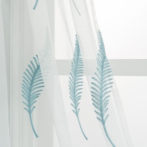 Cortina transparente blanca de tul con hojas bordadas de lujo para ventana, Organza, cortinas baratas para sala de estar, cortina para puerta - Product Image 5