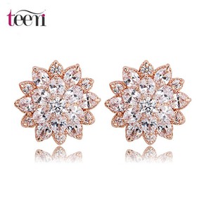 teemi è aumentato in oro <span class=keywords><strong>rosa</strong></span> placcato <span class=keywords><strong>di</strong></span> lusso ottimo taglio chiaro zirconi donne san <span class=keywords><strong>valentino</strong></span> dono gioielli fiore orecchini - Product Image 1