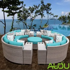 Audu Set Taman Anyaman Luar Ruangan, Sofa Anyaman Teras Balkon