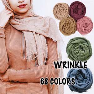卸売クリンクルコットンポリエステルファンシーイスラム教徒用スカーフ女性用ヒジャブ - Product Image 2