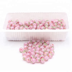 12mm <strong>Round</strong> Pink Floral Crystal Lampwork Glass Loose <strong>Beads</strong> for Jewelry Kits - Product Image 2
