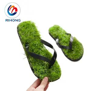 Guangzhou custom print logo eco friendly comfortable original artificial slipper grass flip flops