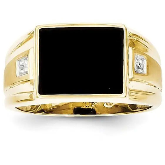 Anel de ônix preto para homens, anel de diamante e prata esterlina 925 para casamento