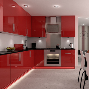 Fábrica Shandong, gran oferta, armario de cocina de lujo, material de madera, paquete plano, color rojo, a la venta