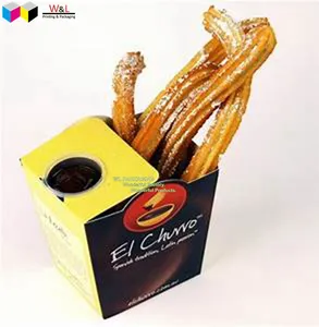 Biểu tượng tùy chỉnh lấy đi đưa ra để đi Snack giấy CHURROS đóng gói hộp với Dip nước sốt container cup