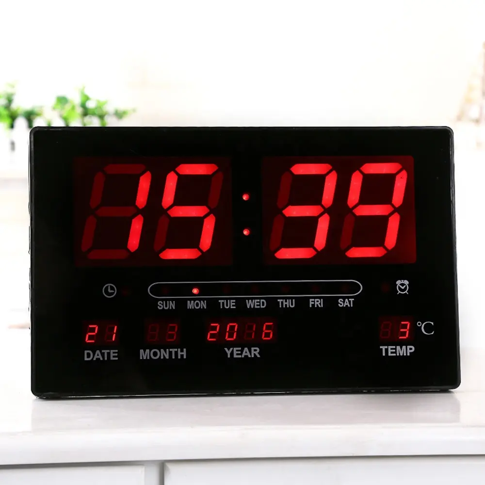 rectangle digital led clock calendar multifunction led displayed alarm wall clock