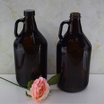 big capacity 64oz 2L amber bottle, amber Glass bottle with handle