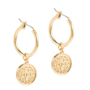 Handmade Wholesale Women Accessories Fashion Drop Earring Gold Plated Geometric Alloy Coin Clip-on Jewelry Earrings For Women