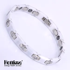 Hottime Health Benefits Stainless Steel Jewelry White Ceramic Magnetic Bracelet With Hematite