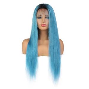 Al por mayor Ombre largo y sedoso peluca recta con el pelo del bebé indetectable azul Color pelucas delanteras de encaje - Product Image 2