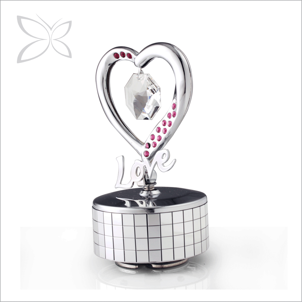 Crystocraft, хромированный металл, любящее сердце, украшенный бриллиантовыми кристаллами, музыкальная шкатулка