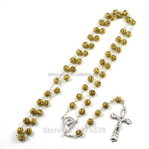 cobre latón de metal ahueca hacia fuera tallado cuentas redondas Virgen María pieza central Rosario collar religioso - Product Image 2