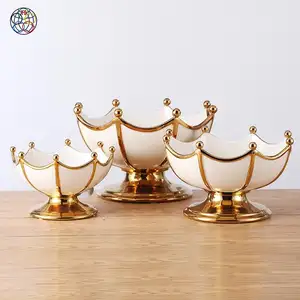 Tigela de porcelana de cerâmica antiga para casamento, creme de ouro moderno e decorativo