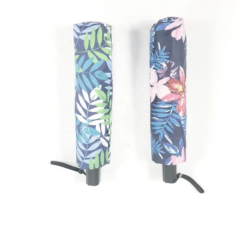 2021 최신 봄 여름 디자인 꽃 꽃 신선한 녹색 잎 열전달 인쇄 3 접는 우산