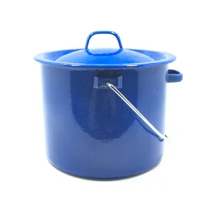 Chl 3L Outdoor Camping Enamelware Kookgerei Blauw Gespikkelde Kleur Metalen Emaille Billy Rijstkoker Kan Pot Met Deksel Deksel En handvat