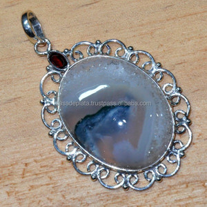 Csja — pendentif jaspe d'océan en grenat, joli bijou fait à la main, pierre précieuse 925 argent Sterling - Product Image 2