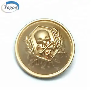 Advanced Round Matt Gold Custom Skull Logo Metal Buttons for Blazer / Suit