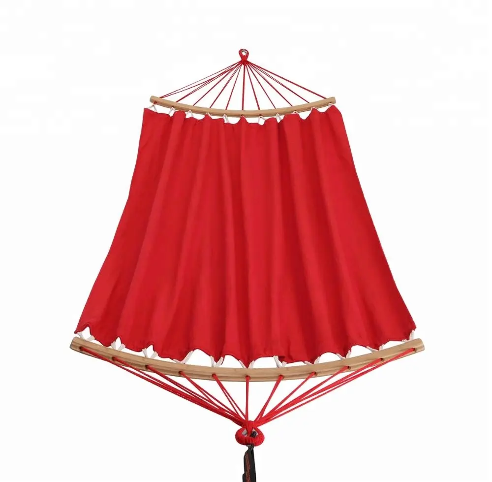 Rood Polyester Katoenen Hangmat Met Gebogen Bamboe Tuinschool Buiten Binnen