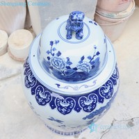 RYLU177-C Shengjiang bleu et blanc phoenix et pivoine design céramique potiche pot