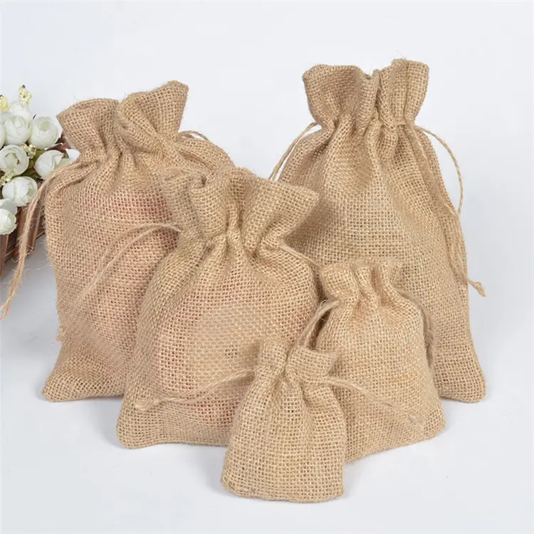 Natural Hemp Drawstring Bags Wholesale Burlap Gift Drawstring Pouch Jute Bags with String