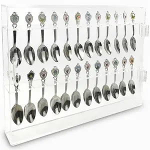 Clear 2 Shelf Wall Mounted Acrylic Souvenir Spoon Display Case With Magnet