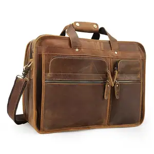 Tiding Custom Logo Luxury Full Grain Crazy Horse Leather Bag Men Genuine Leather Laptop Briefcase For Men