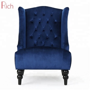 Home <strong>Furniture</strong> <strong>Wholesale</strong> SIngle Settee Blue Velvet High Back <strong>Chair</strong> With Buttons - Product Image 1