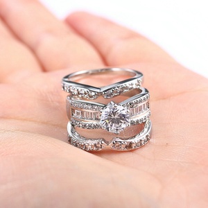 Oem Design Elegant Fashionable Low Moq 18k White <strong>Gold</strong> 3 Piece Cz Engagement Wedding <strong>Rings</strong> <strong>Sets</strong> for Women YG018 - Product Image 4