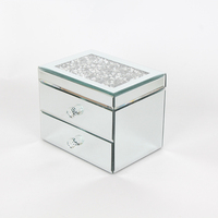 Organisateur de bureau en argent avec poignée en cristal, organisateur en verre pour femmes, plateau à bijoux en cristal, couvercle en diamant en cristal, boîte à bijoux en velours PC