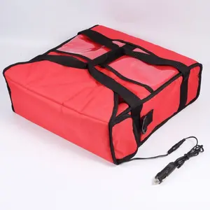Kırmızı 12 ",14" kalın köpük nefes astar araba şarj ısıtmalı pizza çantası pizza taşıma çantası ısıtmalı 12v