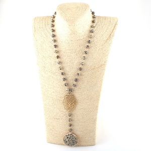 Collier pour femme, mode ethnique <span class=keywords><strong>bohème</strong></span>, bijoux, chaîne de chapelet en pierres précieuses, grille métallique, jaspe dalmatien, howlite blanche, pendentif disco - Product Image 5