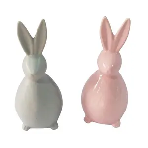 Màu Hồng Sứ Gốm Thỏ Bunny Mang Trứng Phục Sinh Thỏ Trang Trí Bàn Trang Trí