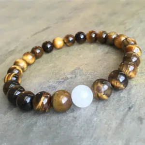 SN1262 8mm White Jade Yellow Tiger's Eye Natural Stone Beaded Elastic Stretch Healing Meditation Beads Bracelet