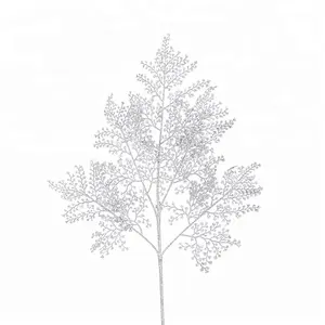 Galhos de árvore de natal artificial e folhas brancas 60 cm de altura folha glitter