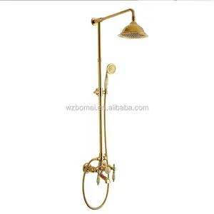 Altın kaplama duş mikser seti ile yağış 8 inç pirinç duş başlığı, seramik kolu, yeşim mikser