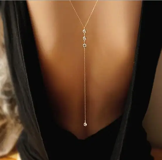 Womens Crystal Necklace Back Bikini Chain Beach Crossover Body Chain Necklace Jewelry Rhinestone Multilayer Backdrop Jewelry