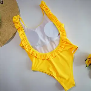Новые модные женские желтые однотонные слитные купальные костюмы с открытой спиной, бикини, купальник, пляжная одежда
