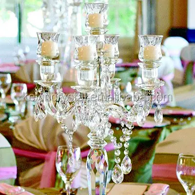 5 arms candelabra centerpiece wedding with tealight cup and chains