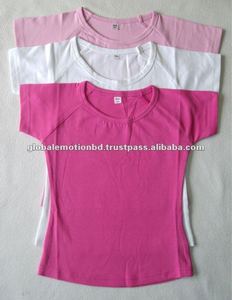 เสื้อยืดแขนสั้นคอกลมเด็กผู้หญิงผ้าคอตตอน5% สแปนเด็กซ์95% ล้วนทำจากวัสดุถักแขนแร็กแลนสีพื้น - Product Image 2