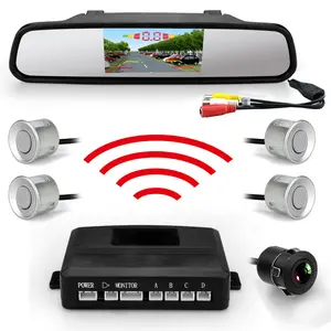 Sensor Parkir Mobil Nirkabel 4.3 Inci, Alat Bantu Mundur Otomatis Kamera Cadangan dengan Tampilan Cermin Spion