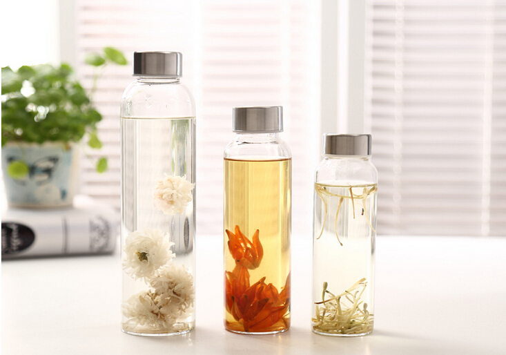 280/360/420/550ml borosilicate glass water bottle with lid
