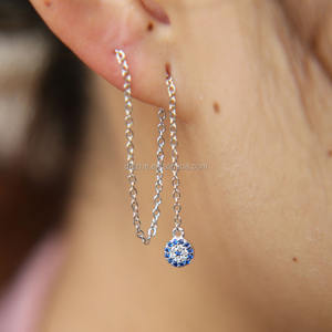 Commercio all'ingrosso della fabbrica in argento 925 malocchio <span class=keywords><strong>orecchini</strong></span> <span class=keywords><strong>pendenti</strong></span> alla moda zaffiro CZ pavimentato <span class=keywords><strong>con</strong></span> catena lunga per le donne - Product Image 3