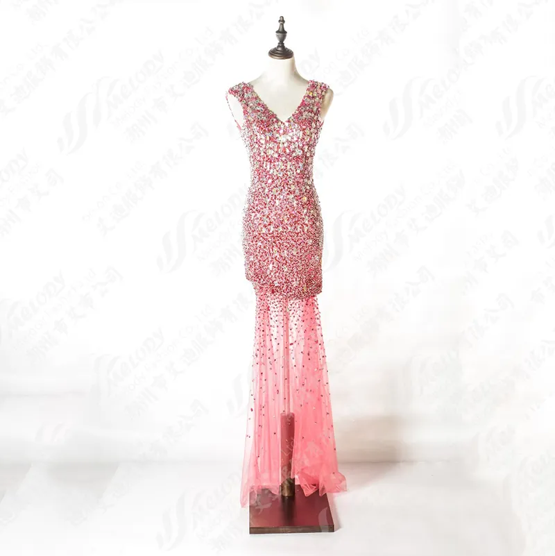 Vestido de noche largo de lujo para mujer, de tul, dorado, rosa