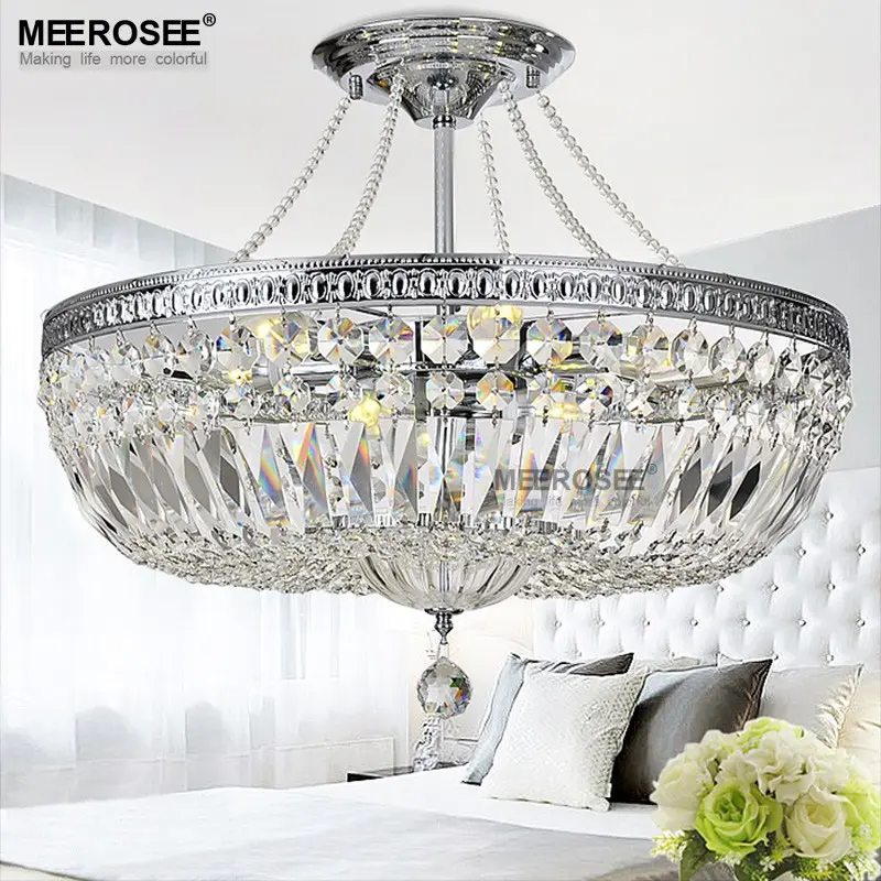 MEEROSEE Pull Chain Ceiling Light Semi Flush Crystal Ceiling Lighting MD83012