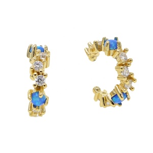 Promotion Cz Cluster Design Circle Ear Cuff Pave Cubic Zirconia Blue Fire Opal Clip on <strong>Earring</strong> - Product Image 1