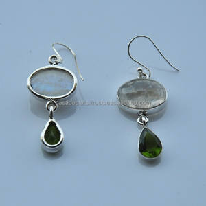 Arete De piedra lunar y peridoto De arcoíris, pendientes De Plata De ley hechos a mano, joyería De Plata para Casa - Product Image 3