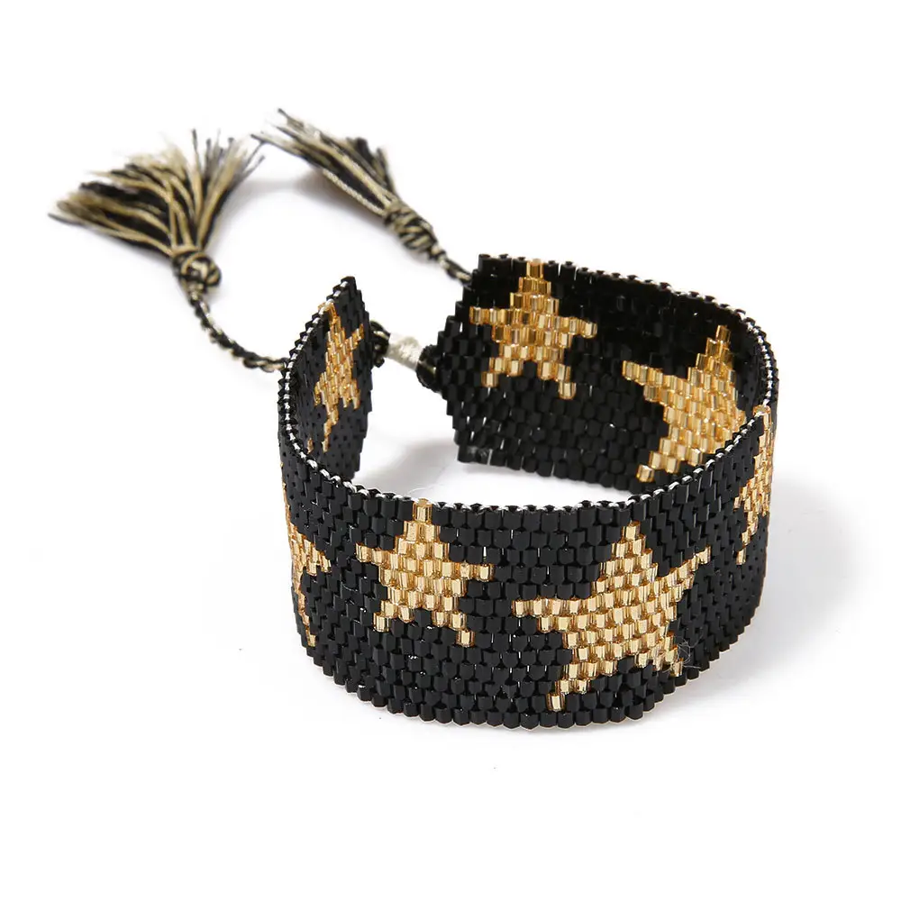 Handmade Jewelry Gold Stars Miyuki Seed Beads Cuff Bracelet Jewelry Men Ethnic Tassel Bracelets